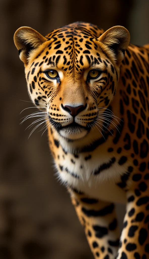 UHD, 4k, ultra detailed, cinematic, a photograph of Sharp detailed high quality image of a leopard is staring at the camera, detailed background, 12K, high megapixel, realistic, realism, different, raw image, sharp style, solo, looking at viewer, blurry, no humans, blurry background, animal, brown background, animal focus, photorealistic
, epic, beautiful lighting, inpsiring