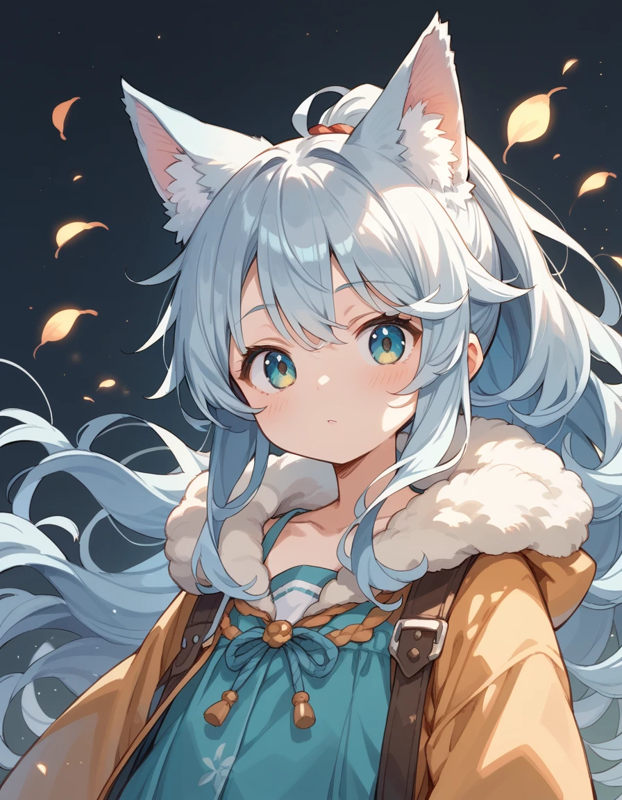 Wolf Girl, short,fine,Young girl, オパール色の髪,ponytail, long hair,Fluffy hair ,