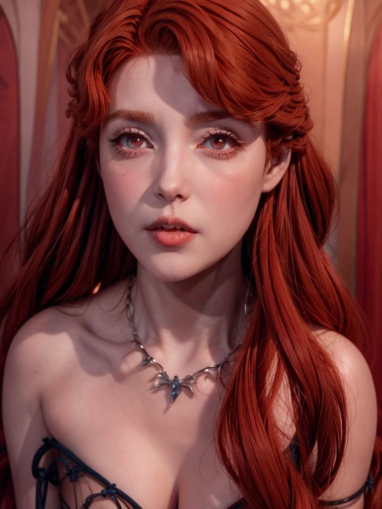 a beautiful vampire red hair, big  , red eyes, beautiful vagina
