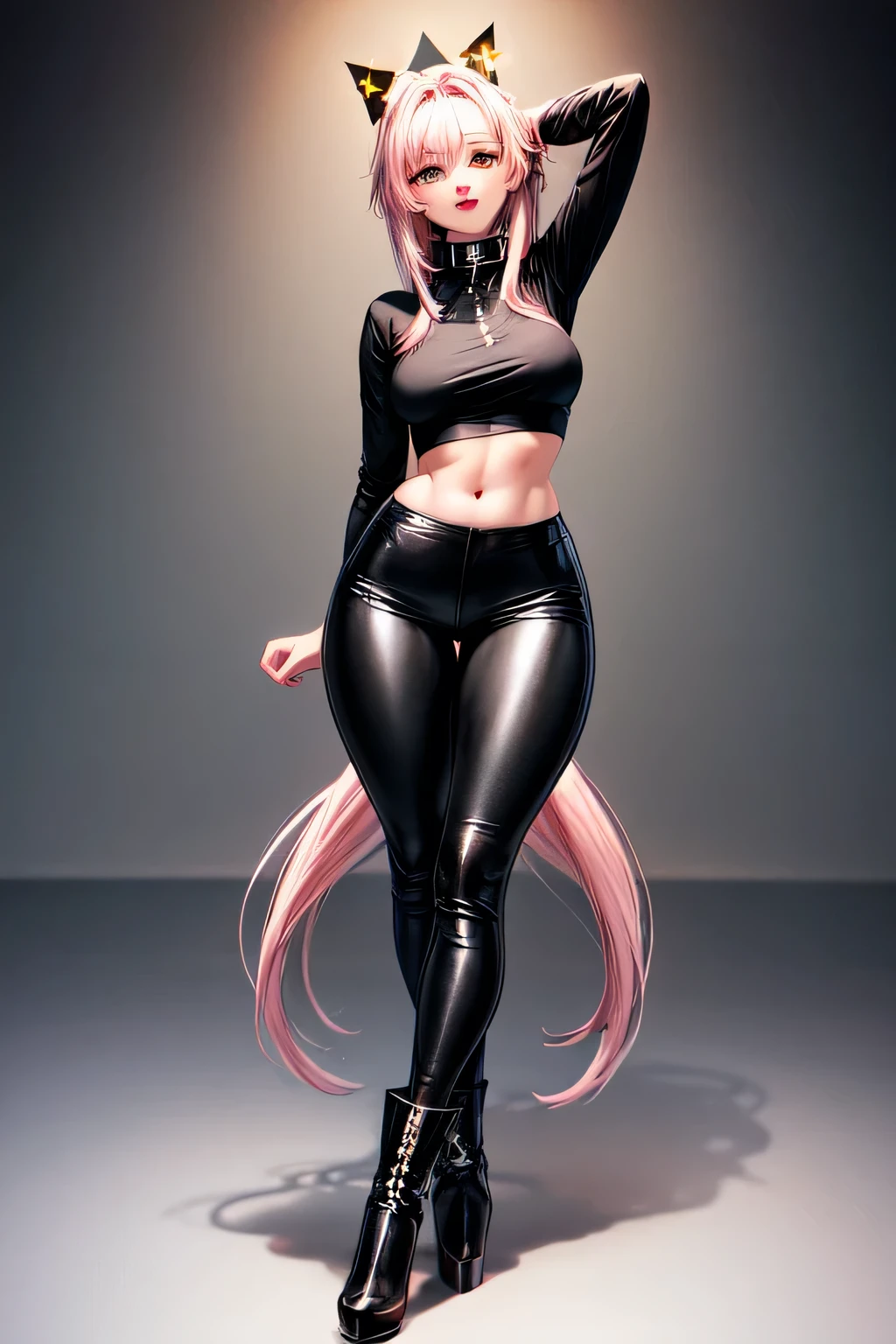 (photorealistic:1.4), ultra high res, sweet girl, 1 girl, (((front full body photo))), high quality, masterpiece, masterpiece, exquisite facial features, extremely huge breasts, ((medium chest)), 8k, super clear details, tight transparent yoga pants, very thin waist, smile, lace, openwork, transparent yoga top, piercing, pink hair, movement, random pose, silhouette,