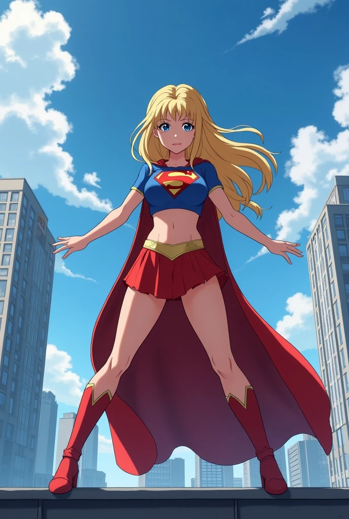 masterpiece, best quality, high school girl, superhero, heroic, leotard, bare legs, knee boots, gloves, city backdrop, twirl pose, spinning energy pulse, standing, tornado spin, whirlwind, super spin, t-pose