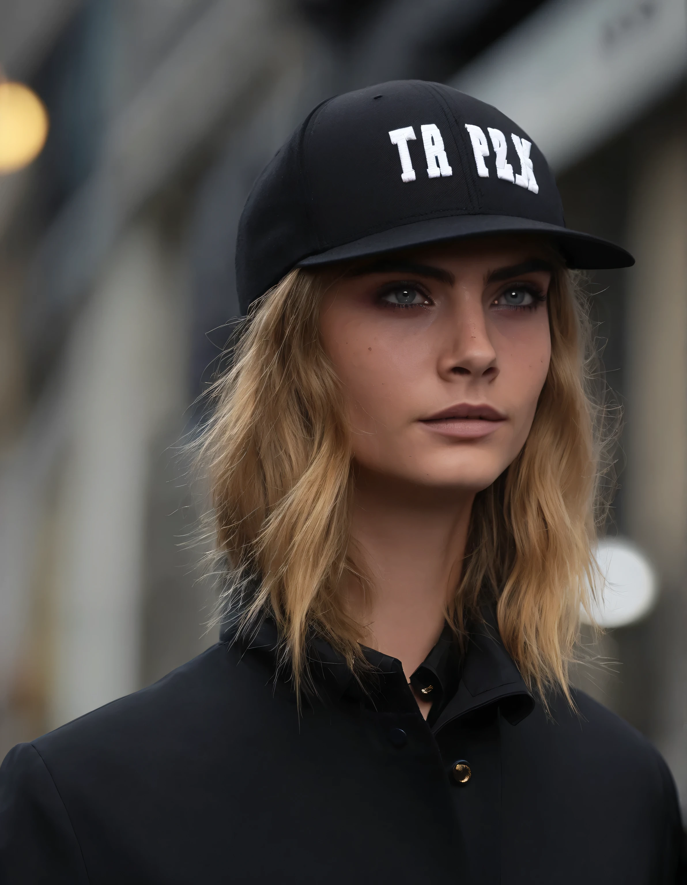 photo de Cara Delevigne, une casquette noire sur la tête, elle a l'air lasse et triste, ne porte pas de maquillage, il pleut un peu, assise sur des escaliers à Montmartre Paris  (((ohwx femme))) par Greg Rutkowski, trending on artstation. portrait très détaillé 8 k render with ultra - realistic unreal engine 5 and dslr lighting 3 2 mm f 1 6 ray traced depth of field cinematic lightning beautiful composition volumetric clouds light rays that are dripping off the ground closeup macro shot head to camera lens 4 0 mpx film grain high contrast chiaroscuro dramatic backlit smoke vignette hdr arn new movie still in a romantic comedy from 2022 space odyssey directed noir detective fiction anime masterpiece painted . photographie 35mm, film, Bokeh, professionnel, 4K, portrait très détaillé