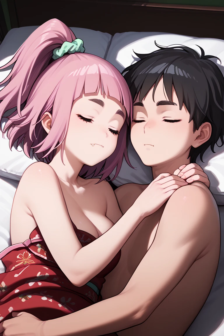 Browsing Caution,Sweat,white breath,1 male,Large areola,White steam,Side view,Heart Eyes,Houshou Marine,Twin tails,Drooling,((Shake your body)),Cum on ass,Doggy style sex,Sleeping Back