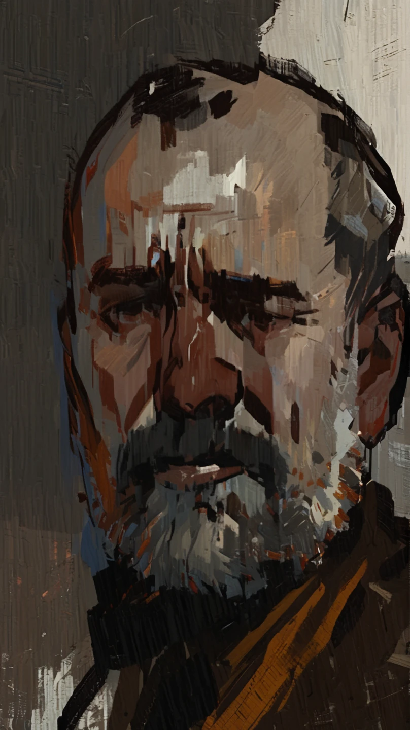 portrait of man in disco elysium art style. art style expressionism, strokes rough, brushstrokes visible, rawness, viscerality, color...