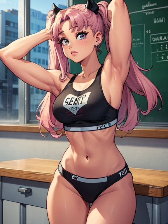 8K, 4K, highest quality, High resolution: 1.2), (masterful, realistic, Photoreal: 1.4), 1 woman, Older sister's atmosphere、beautiful face, she has a bright smile、open your mouth、beholder, Fair skin, white skin: 1.5), Fine complexion, big, big, headband bangs, , young, s asack-view、BIG ASS、super breasts、H cup、lower hair、Rear view、exposed nipples、T-back that digs into your butt、wear a white thong、emphasize the buttocks、White Calvin Klein T-back、CalvinKlein、cute long hairstyle、wear high heel boots、Calvin Klein underwear only、topless、SFW Giant、azur lane、Bremerton、pink hair color
