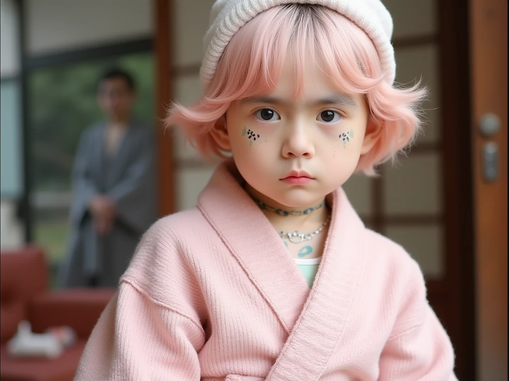 A hyper-realistic ,  , and a 16k high resolution image of a young girl , beautiful ghost woman or guardian spirit .  She has light pink hair and translucent skin .,  y is dressed in a traditional Japanese kimono with a small cherry blossom design on the obi. The image captures the ethereal beauty and mysticism of the spiritual world.. The style is inspired by the delicate ,  Soft aesthetic found in traditional Japanese art ..