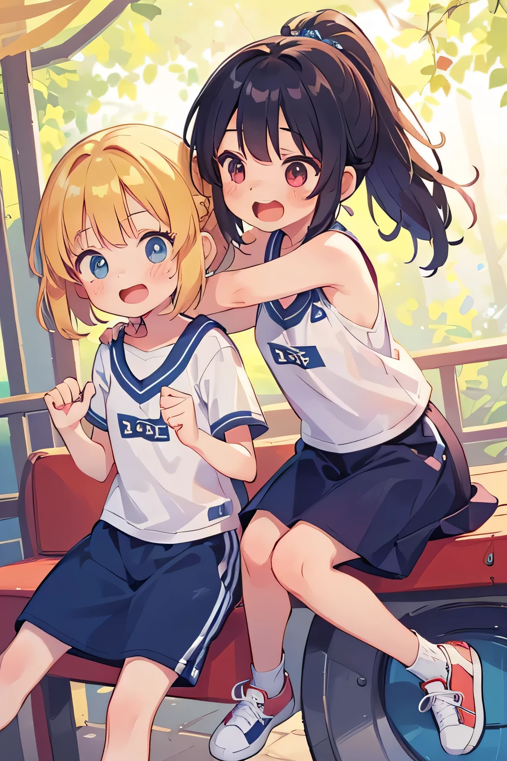 ((young 2girl ,short stature,gyaru)) ,flat chest,flushed, flushing,black hair, twintail ,,nsfw,heavyset,looking at viewer.stand,frilled mini skirt, sleeveless hoodie,dark alley at midnight