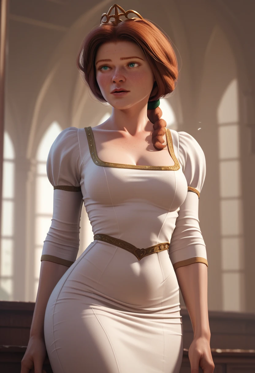 princess fiona, sexy, wearing a tight secretary dress.