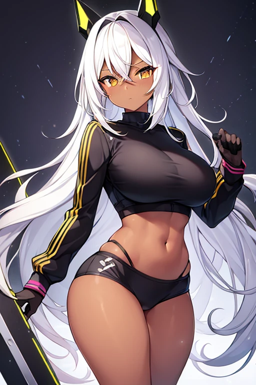 (((I want a woman with light skin, completely black eyes, long gray hair, a body with slight curves, medium breasts, wearing a  and smiling sweetly)))