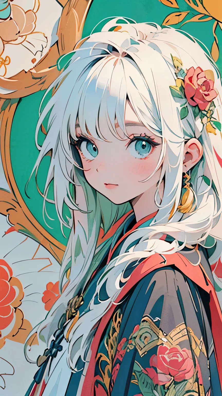  Official Art ,  wallpaper,  very detailed, ((( very detailedな目と顔))), shut up., masterpiece,  top quality , Realistic Portrait , (ZenTangle, Mandala, Tangle, EnTangle), Complicated clothes,  very detailed,  Dynamic Angle ,  the most beautiful form of chaos ,  elegant ,  Brutalist Design,  bright colors ,   Romantic Chinese Flowers