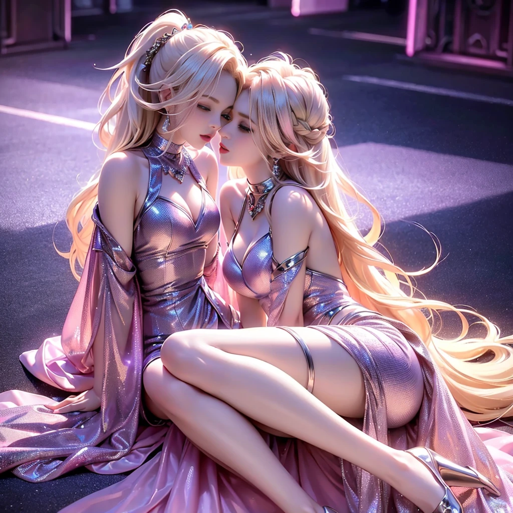 ((NSFW_STILL_SHOW、David Hamilton))、Oppai-Loli Twins、{(Strong wind|Floating Blonde hair)}、{(From Below:1.2|FullBody:1.2)}、Wide Shot、((Masterpiece:1.2, Photorealsitic:1.37))、8K Bestquality、((Detailed KAWAII Face))、Bright Shining Perfect eyes、zydG、{(Childish|Gigantic Cleavage:1.37)}、(Detailed open crotch、Detailed Oily Porcelain skin textures)、No Underwear:2、extremely detailed、Flowers、Transparent celestial robe、{Dark Red Leather High Collar|Red lip}、Smooth shading、Soft Lighting with many Follow lights、clear focused、bokeH、{ssmile|perplexed|seductiv|Flower wreath|Princess Tiara}、forest lakeside、(Light Particles:1.2, Lens Flare, Luminescent Particles:0.6、Fantastic atmosphere:1.2)、{Dynamic Pose|Kissing}、