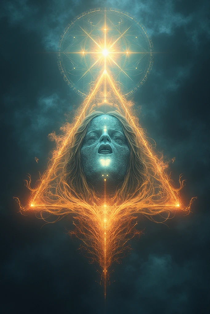 mortishadow a shaman girl calls on a powerful god, a forest fire in the background, a creature with the eye of providence, very dark and cinematic, expressive<lora:mortishadow:1>