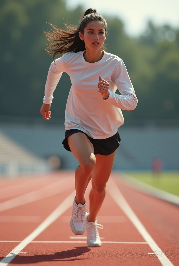 An athlete running, facing to the left with an elegant running form.