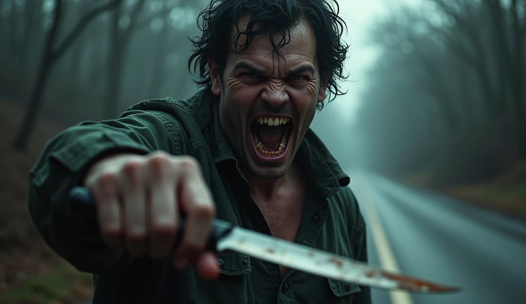 (masterpiece, best quality:1.2), ((RAW photo, Best quality)), (Realistic, photo-realistic:1.2) a zombie hotting , Negan from the Walking Dead, black jacket, horror, creepy, night, (((White eyes))), angry. ((Pale or greenish skin)), hottinig Body, wounds, empty eyes, torn clothes, slow movements, guttural noises, aggressive and cannibalistic behavior. Cinematic lighting.