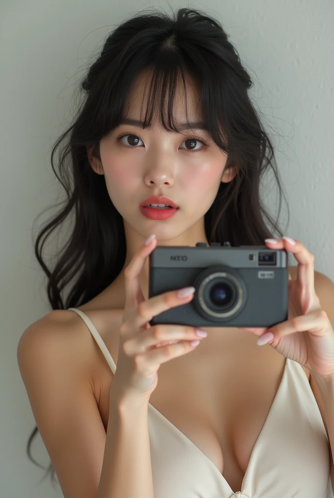 (2 Japanese girl,), (Small breasts:1.5,),(solo,Textured skin, Detailed skin,Detailed face,Detailed eyes,detailed posing,Natural eyebrows,Perfect limbs,High detail, Highest quality, Super detailed, Surrealism, ,8k,RAW Photos,Photographicism,Professional Lighting,Portrait Photography,),((Black Hair, Dark Eyes,Natural Makeup,Simple earrings,Medium Hair,happiness/joy)),(((Have a camera,Camera Girl,Taking a photo,Female photographer,)))