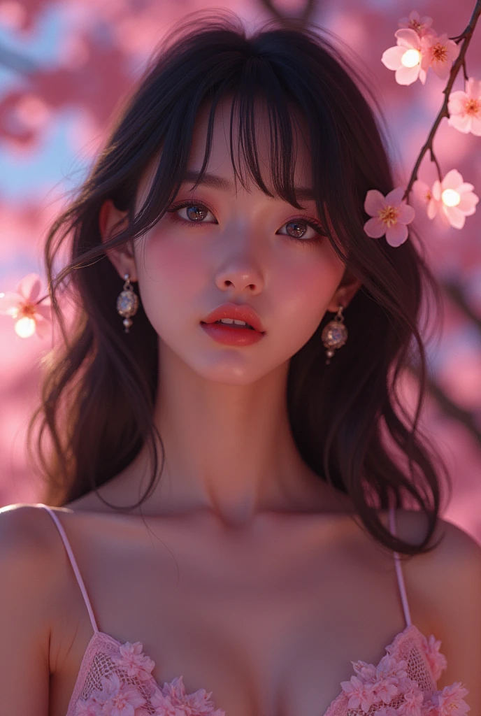 (masterpiece,Highest quality:1.4),(8k,RAW Photos,Photorealistic:1.4),Ultra-high resolution, ,(Glowing Skin:1.4),Detailed肌,Detailed顔,Detailed目,(Beautiful and shining eyes:1.2),Symmetrical eyes,Detailed耳,One person,Natural Makeup,(((Idol))),,Detailed背景,Vivid background,Beautiful and shiny hair,,((Average teenage breasts)),,(Detailed Sexy Kimono,Realistic beautiful teen,Sexy Neon,mysterious,whole body),,((Sharp Face)),Natural light,,(Very detailed ,,online shopping,LUMINE® Market,),Cleavage,Wisteria flower background,Professional,(Detailed,Location was great.),