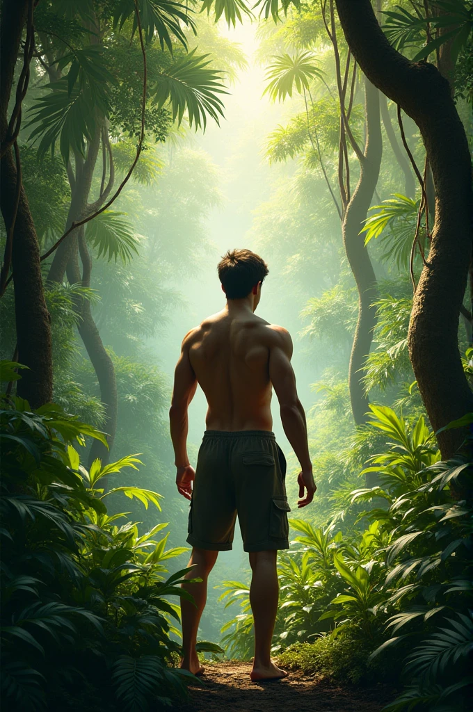 Man on the back in the forest 