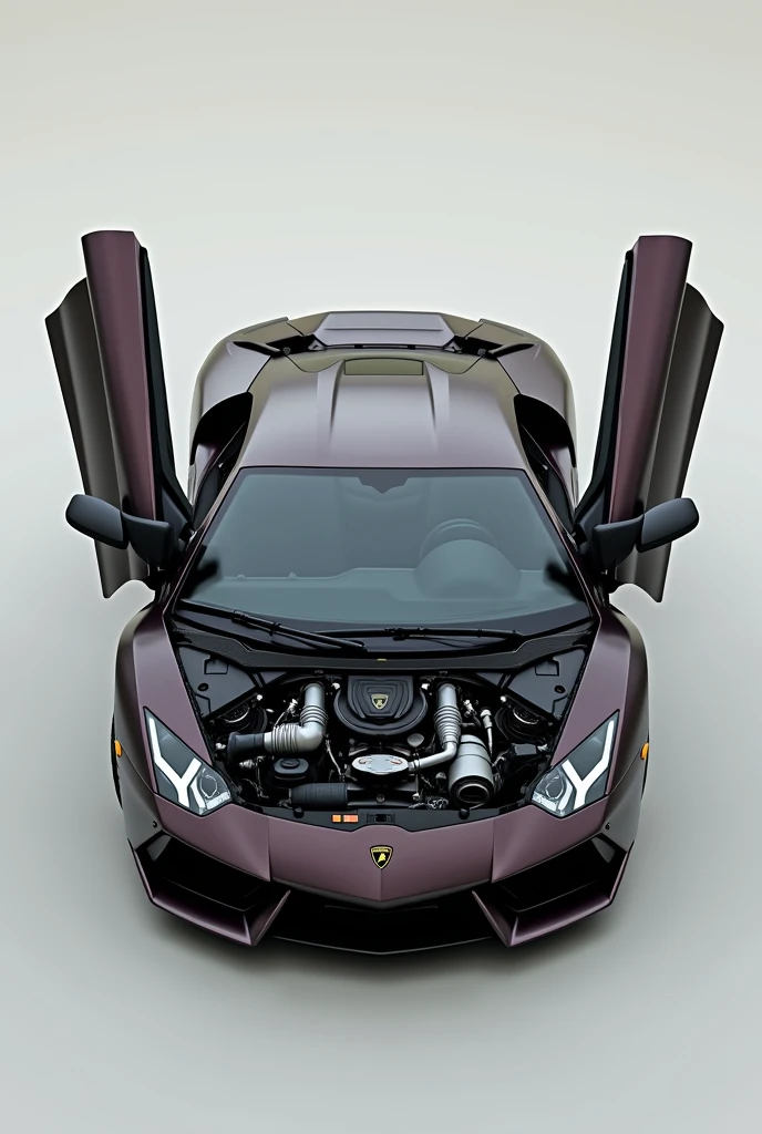 a Lamborghini Gallardo with the hood raised and its engine visible