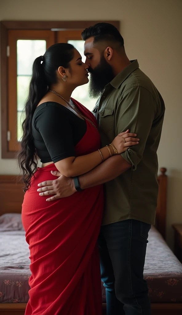 charming Indian Curvy gf romantically hugging her handsome boyfriend .