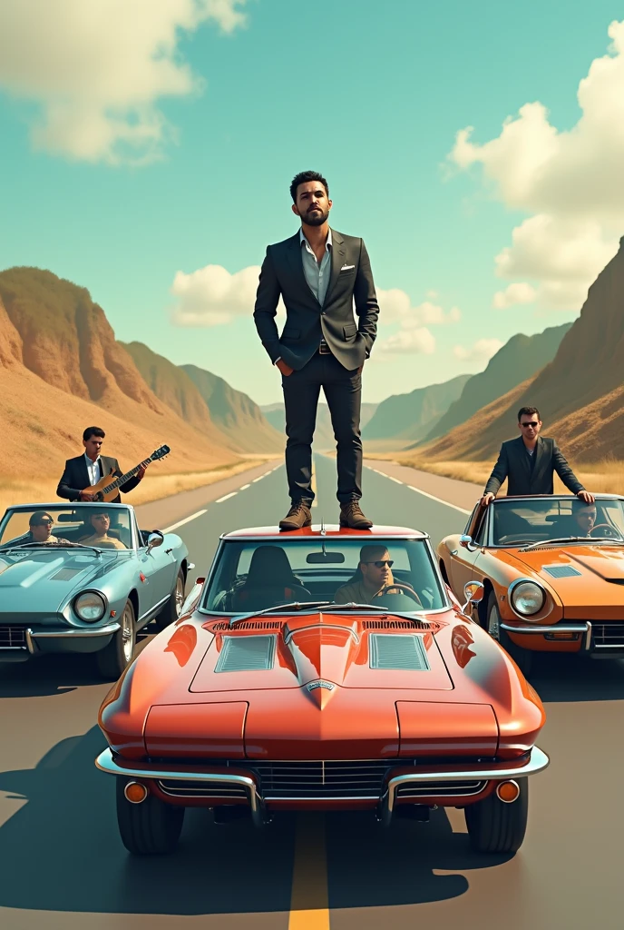 Create a thumbnail for the music video street kings holding baseball bat on top of taxi another second fire torches, one of them two breathing fire from their mouths, a main one singing crouched down, women in sexy clothes, night ambience