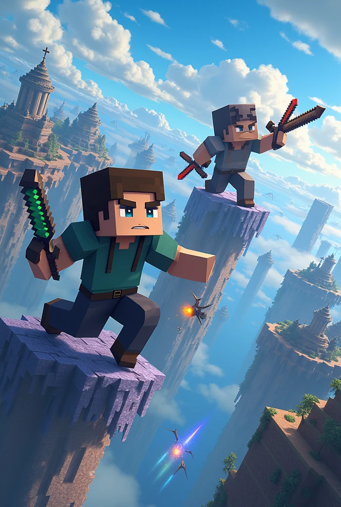 Hello, create a YouTube thumbnail about a game of Sky Wars in the game Minecraft and on the Cubecraft server