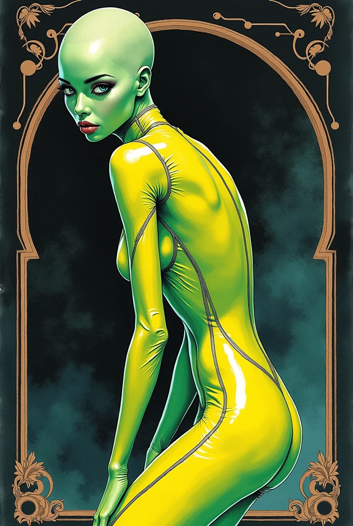 ((Masterpiece, best quality, photography, detailed skin, realistic, photo-realistic, 8k, highly detailed, full body, High detail RAW color art, diffused soft lighting, shallow depth of field, sharp focus, hyperrealism, cinematic lighting, ((Beautiful female orc, green skin, slightly muscular, high, Long black curly hair, busty chest, standing nipples, Emerald green eyes)), mature, beautifully makeup, bold eyeshadow, beautiful big eyes, closed eyes, long eye lashes, brunette updo hair, saggy breast, large breast, tense nipple, wide hips, chubby, open shirts, satin shirts, lying, on side, spread legs, vaginal insert, cum in pussy, massage mattress 
