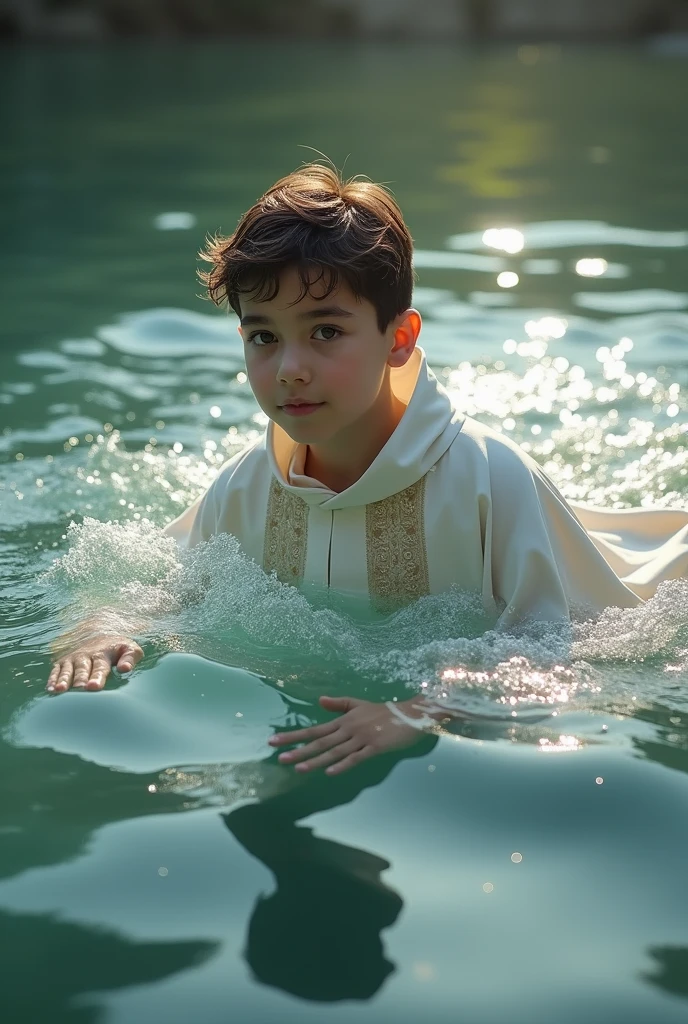 Altar server swimming in alb