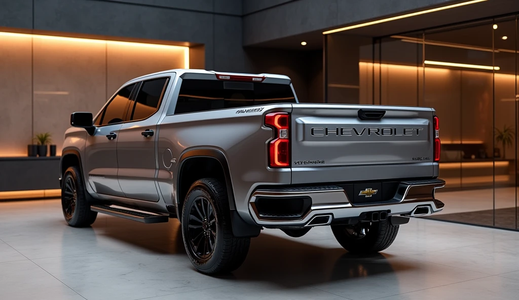 2025 Chevrolet Silverado in back angle in showroom 