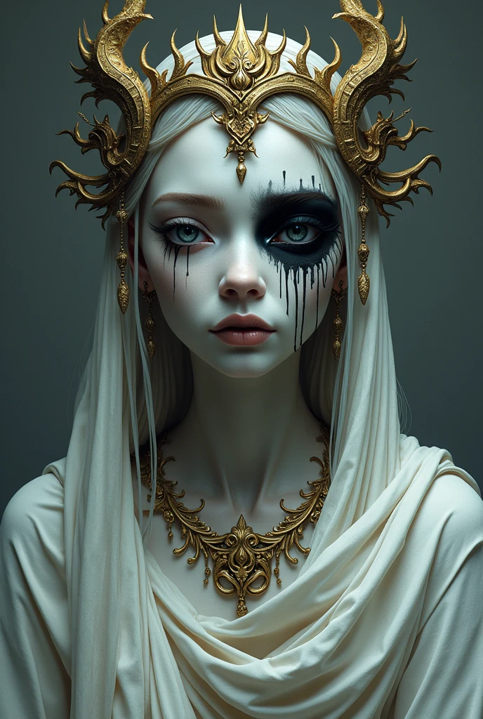 (masterpiece, best quality:1.2),Grotesque Aesthetics:1.56， Ugly faceless person，There are many eyeballs growing on the skin of the face，teeth， Solitary，Shoulder，arm，black background，crown，veil，