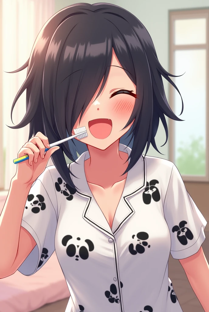 Sitting on a black sofa,looking ahead,from above,handjob,side view,face focus,open mouth,tongue out,cum on tongue,Licking a white dildo,(1girl,Beautiful 14 year old girl),((Slender,Small breasts,Baby Face,Small face,)),looking at viewer,Black Hair,bangs,two side up,Gray Eyes,Drooping eyes,slit pupils,narrow eyes,white t-shirt,off-shoulder look,bare shoulder,black tight mini skirt,Beautiful and detailed anime art,Mischievous smile,Dimly lit room,Simple Background,Gray background,Low lighting