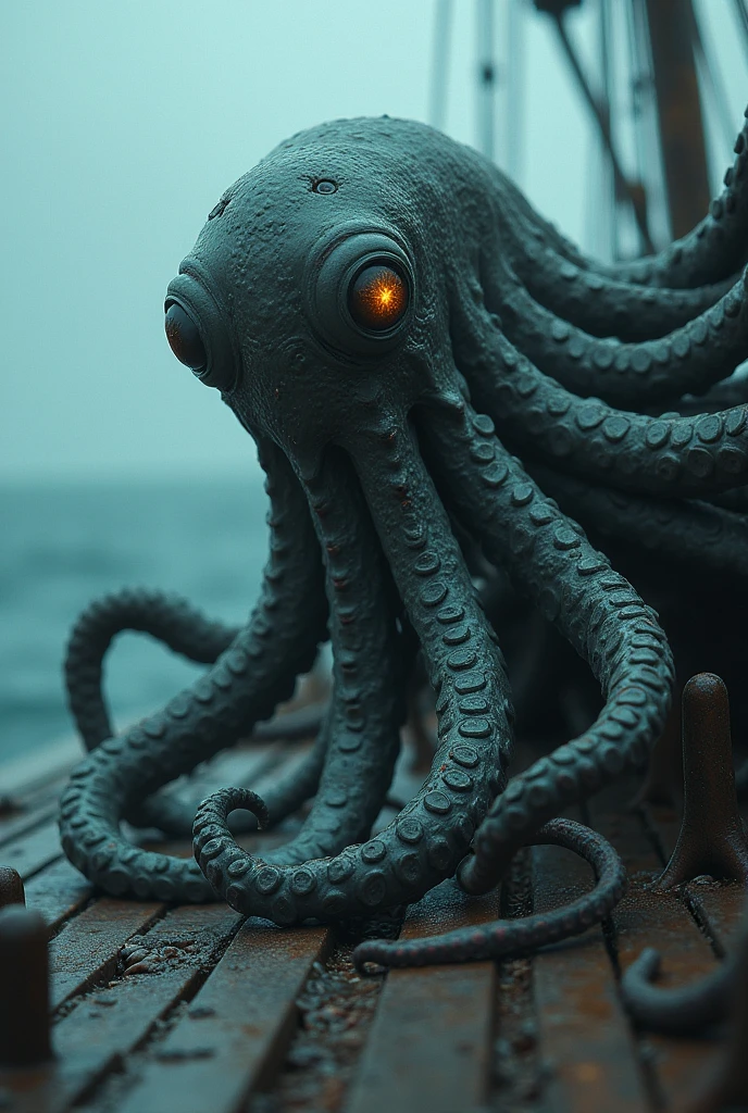 Create realistic and cinematic octopus face train pictures