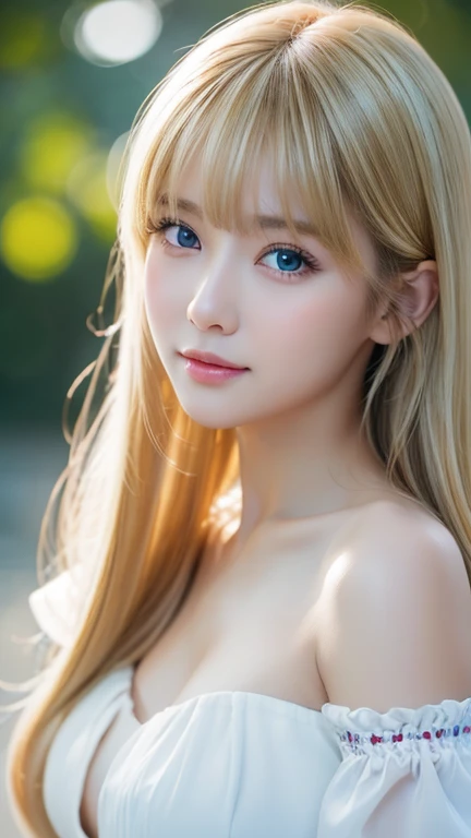 Original photo、(((Extreme beauty portrait)))、(( Shining White Skin ))、 1 girl、  cute beautiful girl in the world、(( shiny light natural blond hair))、[very bright bright light blue eyes ]、Silky fine hair、Long straight blond hair 、 eyeliner 、bangs、hair between eyes、Fluttering Hair、((masterpiece、最 High Quality 、 super detailed 、 film light 、 high definition 、 very detailed))、 detailed background、8K UHD、 dslr camera for your birthday、 soft light during the cruise、 High Quality 、 shallow depth of field 、 natural soft light for a little smile、（perfect hand）、 perfect、 maid clothes、Extremely white shiny skin 、 cheek gloss highlights、目と目の間のbangs、目にかかるbangs