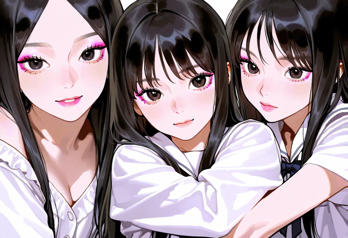 ((Korean schoolgirl))、 bust shot、(( black hair))、((Mysterious Face))、(( dark eyes))、((K-pop makeup ))、((dance)