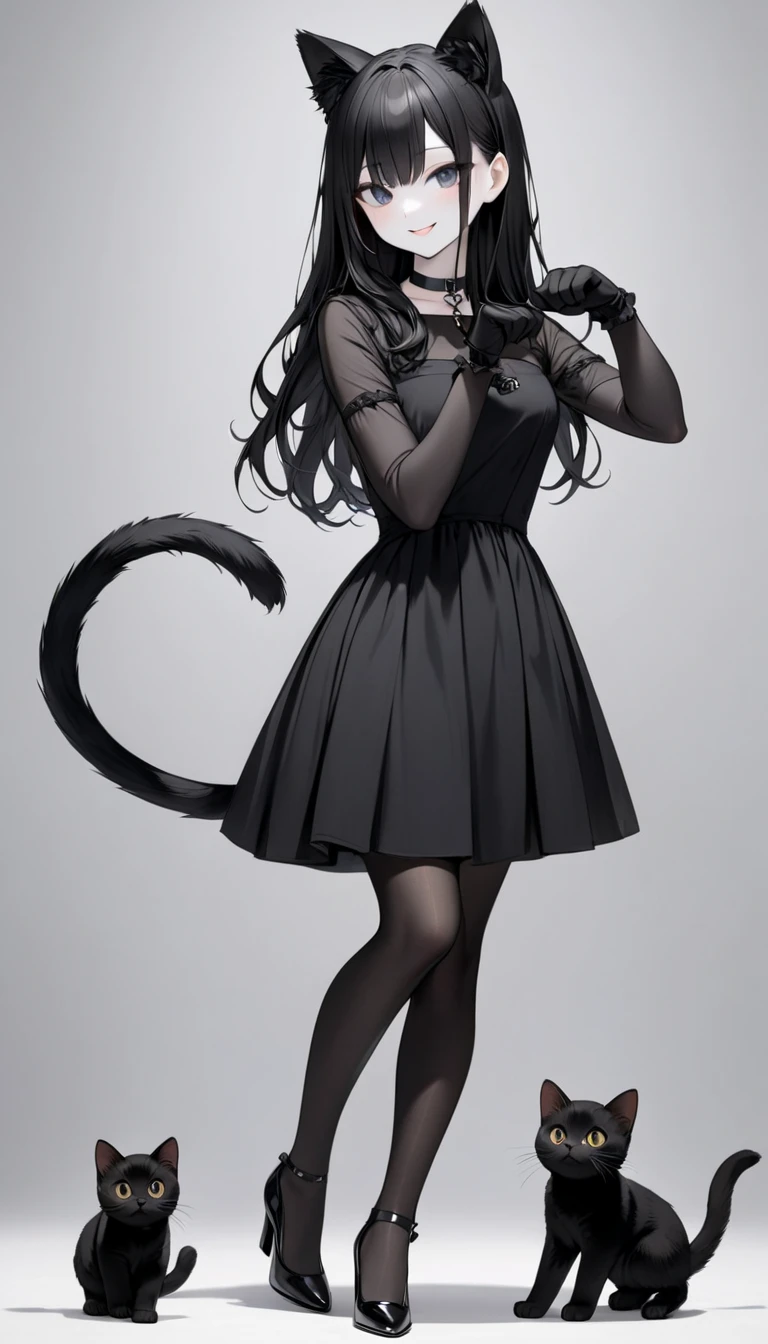 The head of a black cat，The human body，Crow's wings，Snake's tail，The overall body hair is black，With black scales。