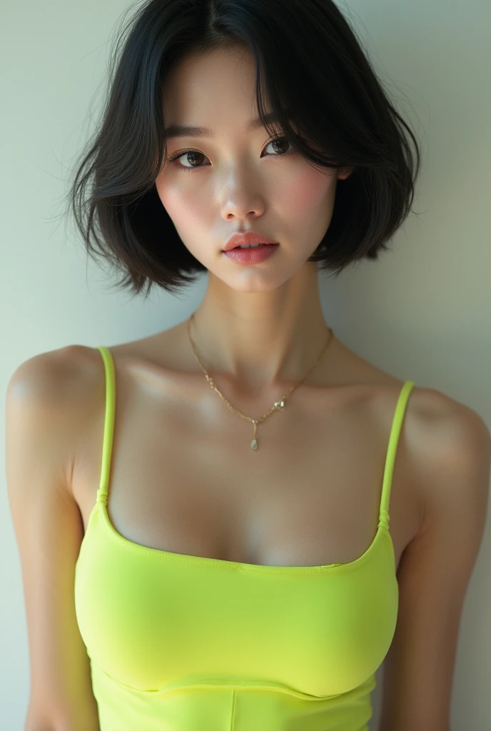 8k, Masterpiece, photo and gross, The best quality, detail:1.2),photorealistic, Extremely detailed 8k unified CG wallpapers, depth of field, cinematic light, Lens flare, ray tracing, (extremely beautiful face, beautiful lips, pretty eyes), Cara de detail intrincado, ((Ultra detailed skin)) 1 girl, in the dark, deep shadow, Pretty Korean girl, kpop idol,(Very lean and lean muscular body..:1.3) ,(big smile), (neon bodycon mini dress with chain front slits), (neon bodycon mini dress with chain front slits), (Exposed panties), (injection sleeve) , background in the streets, Pretty Korean girl, earrings, bracelet, neck, shackles, light eyes, andante , (pale skin), wait, (large eyes), ((upper body shots:1.1)), NSFW, (neon bodycon mini dress with chain front slits)