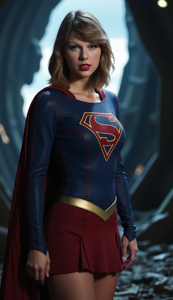 best quality raw photo of Taylor Swift as a movie star, (inside of a spacehulk:1.2), (organic:1.2), (Supergirl outfit:1.2),(mini skirt), (dark moody ambience:1.2), (masterpiece:1.2), (photorealistic:1.2), (bokeh), (best quality), (detailed skin:1.2), (intricate details), (nighttime), (8k) ,(HDR), (cinematic lighting), (sharp focus), (looking at the camera:1.1), (full body photoshoot:1.2), (inspired by h.r. giger:1.1), nsfw, (big breasts:1.2), taylor swift