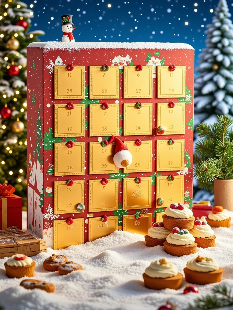 A colorful and engaging board game specially designed for children. The game board features 10 vacant squares arranged neatly, ready to host the gameplay elements. The squares should be large, friendly, and inviting, with distinct boundaries marked for each one. The game board background is adorned with vibrant and festive Christmas images. This includes delightful illustrations of a snowman, reindeer, Christmas tree, snowflakes, and twinkling lights. It possesses an overall warm and merry aesthetic, creating a perfect blend of entertainment and the joyous Christmas spirit