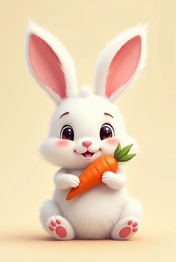 Happy bunny with a carrot in hand, coelho com os dentes grandes, feliz e sorridente, cartoon, desenho animado definir olhos e boca --auto