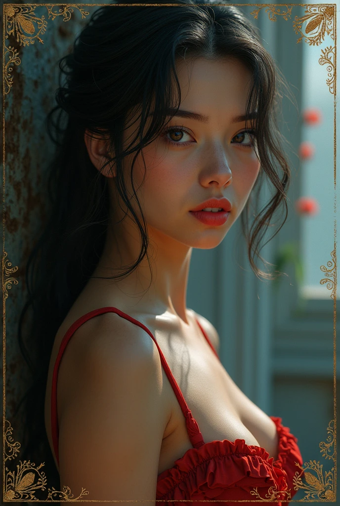 Pomegranate_Kurenai_Yuhi,Forehead Protection,bandages, whole body,Red eyes, wariza , nude, bare chest, big breasts