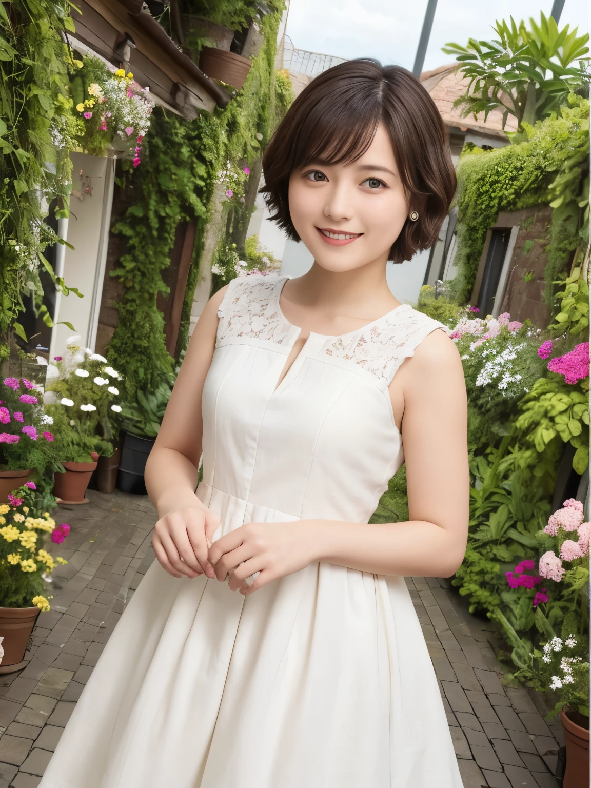 339 (20-year-old female, short hair), ( high image quality), (smile), ( Colorful Dress), ((Arietti's View of the World )), (BIG PLANTS ), (Dollhouse)