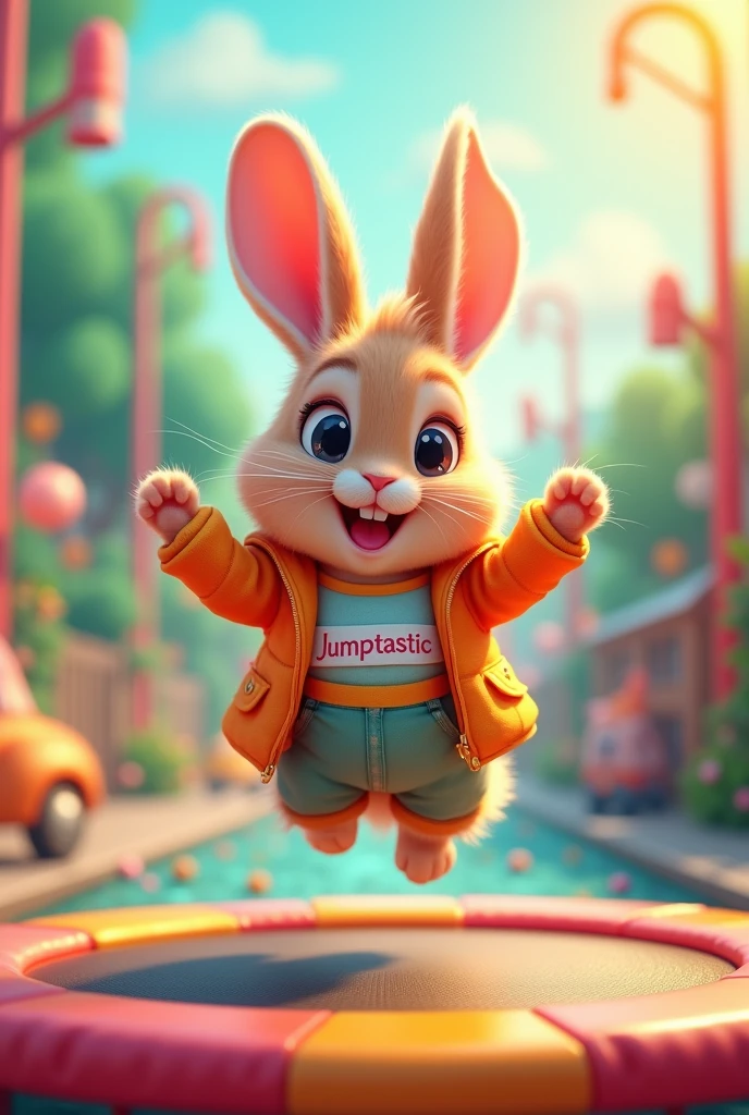 a cute animated guinea pig man,cartoon style,soft fur,expressive eyes,playful smile,cartoonish clothes,jumping in a green garden,bright colors,happy and energetic