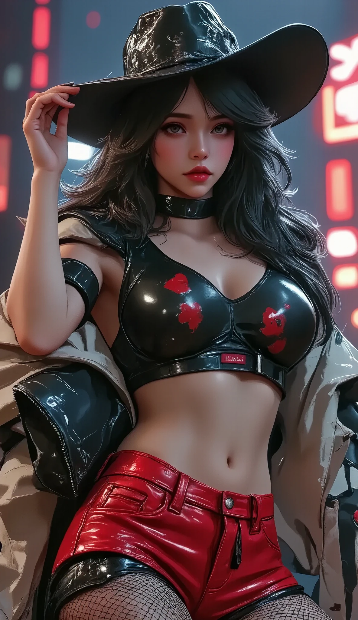(masterpiece, best quality, hires, high resolution:1.2), (extremely detailed, realistic, intricate details, highres), 3d, cg, woman, (brutalist style:1.6),muscular, abs, shiny skin, black hair, bun, (cinematic lighting, sunlight, volumetric), looking at viewer, eye-level shot, close-up shot, simple red background, vintage fantasy, 1960s \(style\), film grain, (atompunkstylesd15:1.0), (soviet poster:1.4), big_boltedontits, huge breasts, huge lips, pretty face, perfect face, <lora:boltedontitsV3:0.5> astraali_lilith, horns, tattered clothes, wings, <lora:Astraali_LILITH:1>