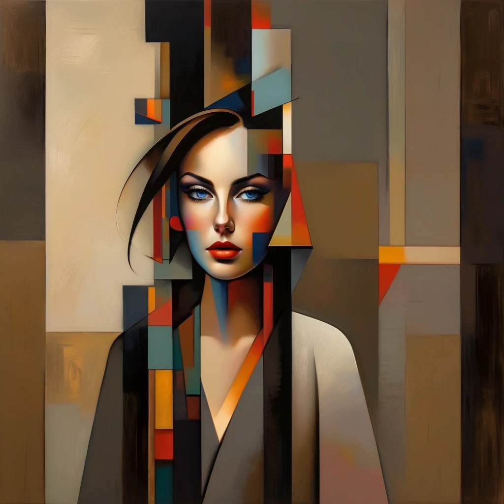  best quality , Ultra-detailed,realistic,(cubism:1.2),portrait,colorful,abstract, Geometric Shapes , cubist style ,Sharp edges, vibrant colors,Playful composition , bold brushstrokes , Perspective distortion, intricate patterns , Facial features ,Facial Structure, expressive eyes ,,elongated lips,distorted proportions,single representation,striking abstraction,cubist interpretation,Modern art,contrast of shapes and colors,intersection planes,fragmented forms,collage elements, captivating composition ,creative interpretation, dynamic composition,provocative style,fragmented reality,artistic exploration,depth and dimension,abstracted background,mosaic-like effect, expressive brushstrokes ,unified color palette, exploration of multiple points of view,innovative artistic style ,complexity and simplicity,interaction of shapes and angles,experimental rendering