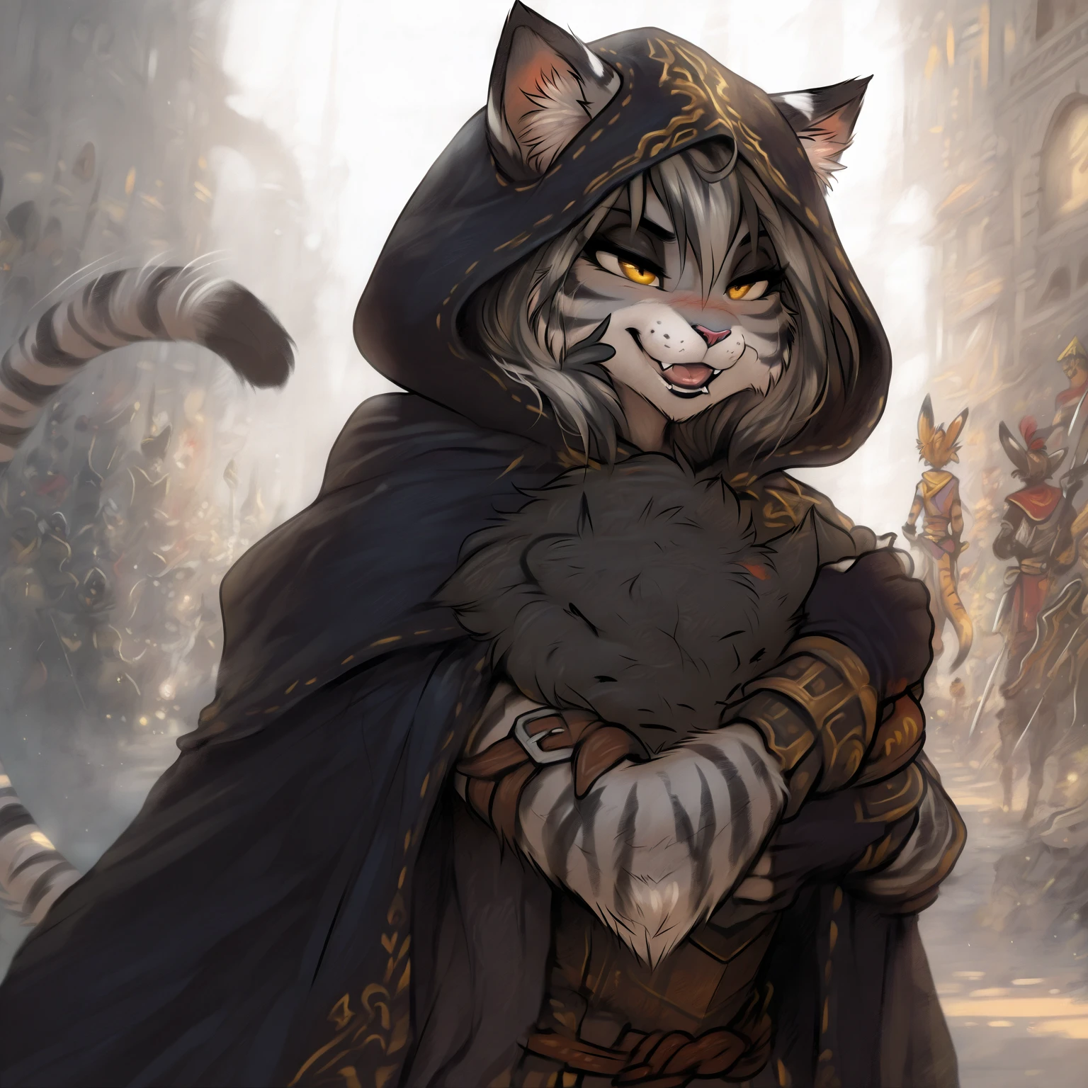  masterpiece fails, very detailed, highest quality, 1 woman, adult, female focus, One, Fantastic aesthetics, very detailed, in the style of Shadowverse, fluffy cat, от fluff-kevlar, por zackary911, por Kenket, por Kilinah, от fluff-kevlar, from Kenket, by totesfleisch8, ( by bigslick , by silverfox5213 :0.8), (from Suro:0.2),, tiger trace-Two types, Two types, (highest quality,  masterpiece fails:1),