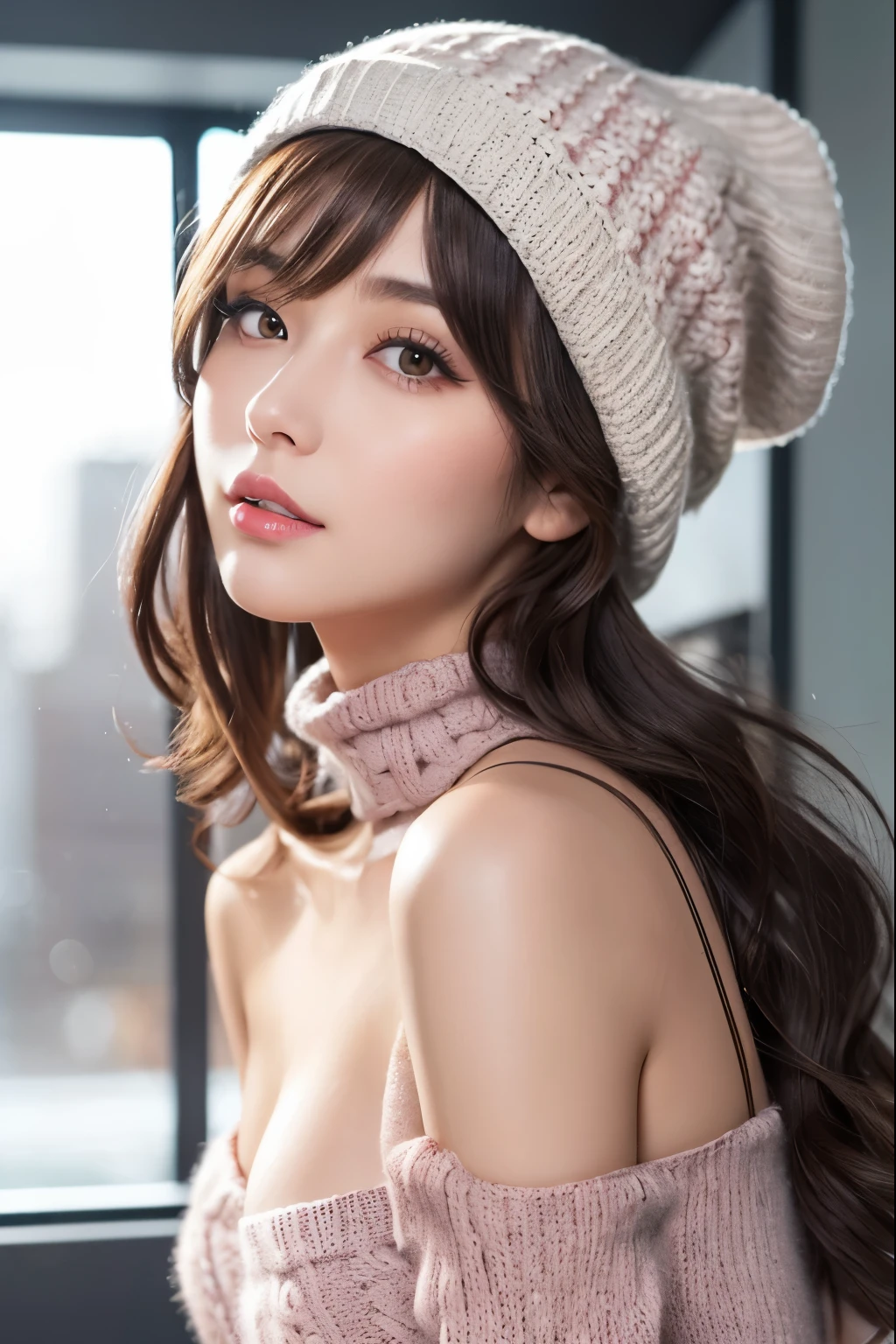 (highest quality,8K,32K,High resolution,masterpiece:1.2), Super detailed, (realistic,photorealistic,photo-realistic:1.37), (sleepy eyes, open your sleepy mouth, highly detailed eyes and face, long eyelashes), studio lighting,Physically based rendering,bright colors, (big breasts, super big breasts, super extra big breasts), (put on makeup, use blush, round fur sleeping cap, night wear:1.5),