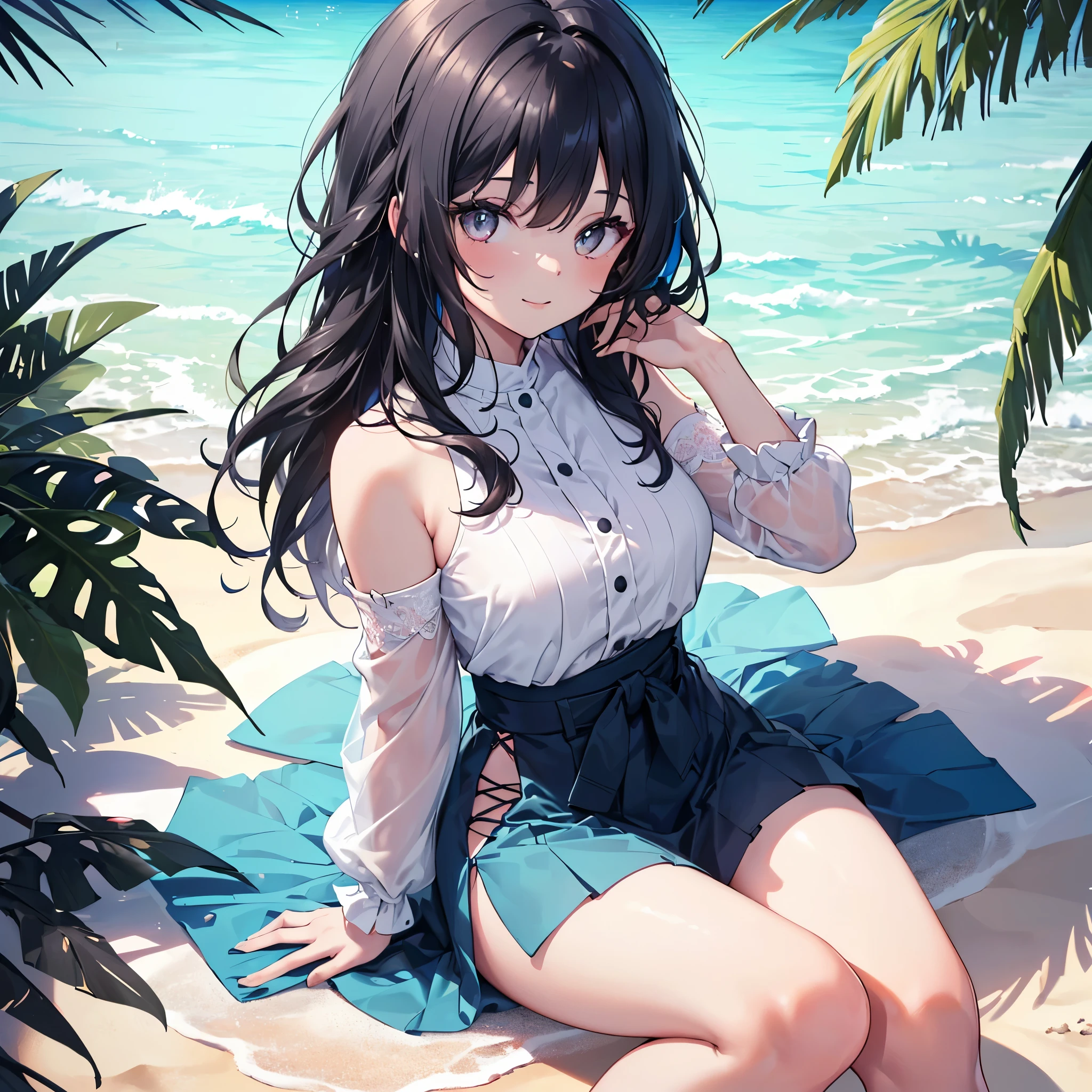 The girl is wearing a short sleeveless summer dress,