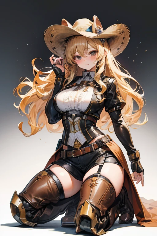 (((depcit very young girl surrounded by ropes))), (((elegant cowgirl))), sexy, blond hair, long hair, straight hair, (((bondage))), (((bound with tentacles))), cowboy hat, (wearing leather cowboy clothes), (leather revolvers belt), (open legs, spread legs, brown eyes, thin , ((small breasts)), (nice hips), open shoulders, (sassy), (Masterpiece, Excellent, complex details), delicate girl, delicate face, pretty, sunny desert, a western atmosphere, (((top-quality, masterpiece))), (( lot of details)),