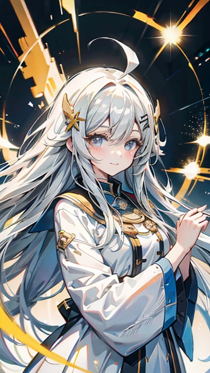  ahoge, crossed bangs, long hair, floating hair, straight hair, shiny hair, x hair ornament, mole under eye, longeyelashes, smile,bigbasts, anime, anime style, move chart, UHD, masterpiece, retina, accurate, anatomically correct, super detail, high details, high quality, best quality, highres, 1080P, HD, 16k