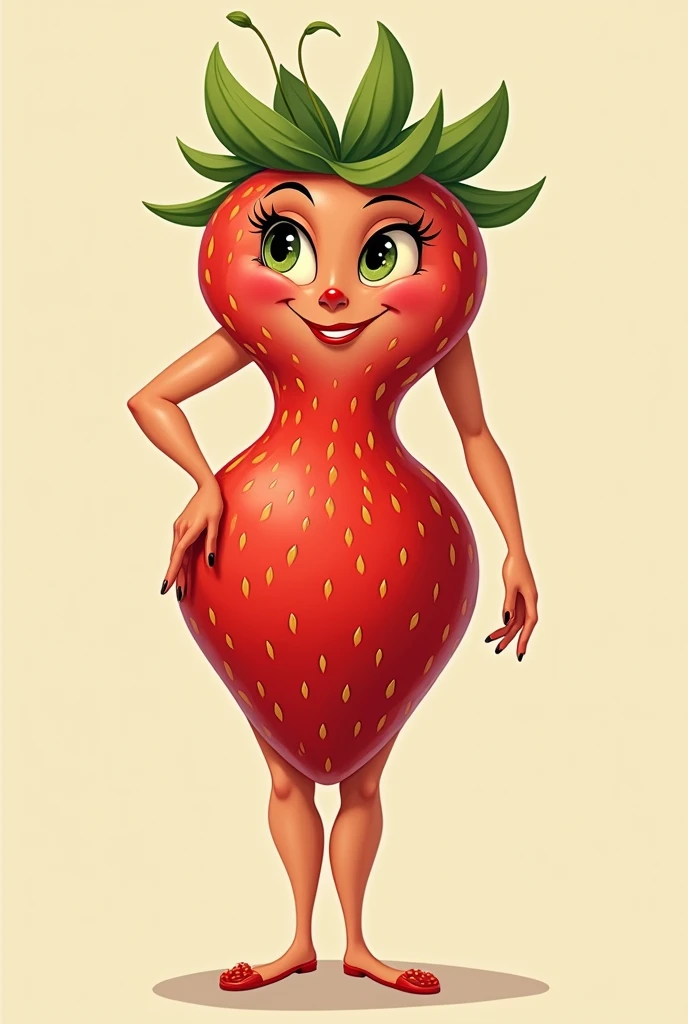 drawing of an animated strawberry woman, with a skirt, to serve as a logo to put on the door of the women's bathroom, it has to be animated, full body and original