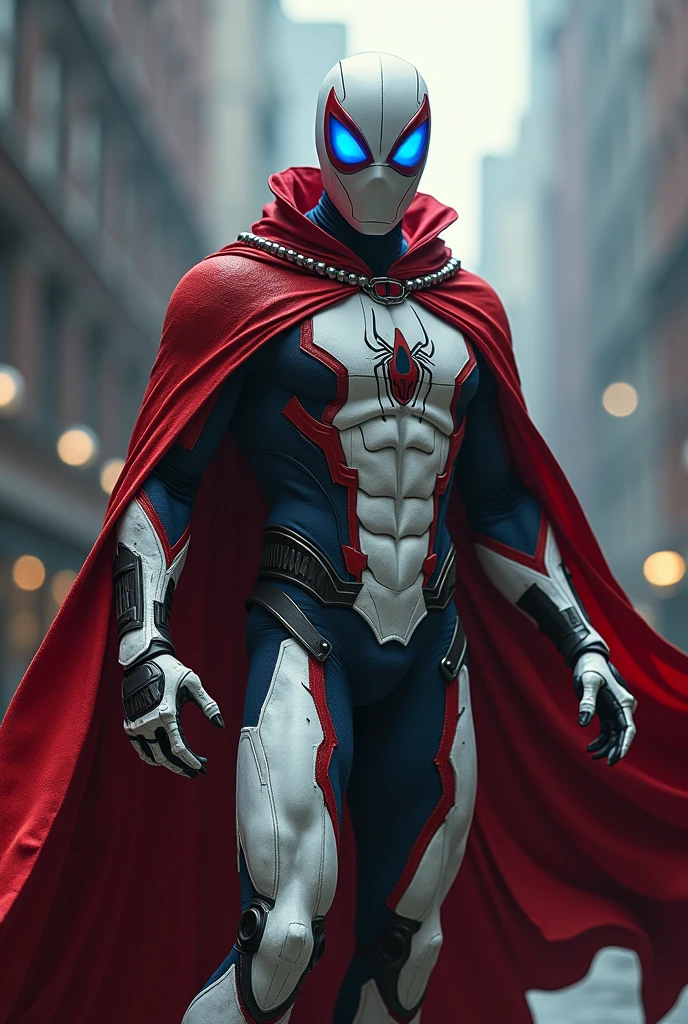 Indian spider man in white in red diamond with mask